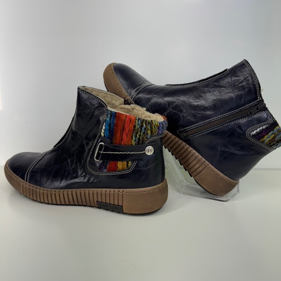 Josef Seibel Women’s Leather Side Zip Chelsea Ankle Boots – Navy with Knit - Picture 2 of 13